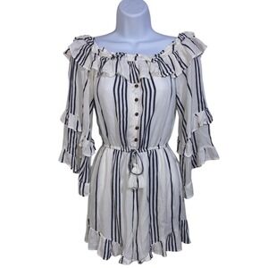 American Eagle Striped Off Shoulder Ruffle Romper Button Tie Beach Wear Small XS
